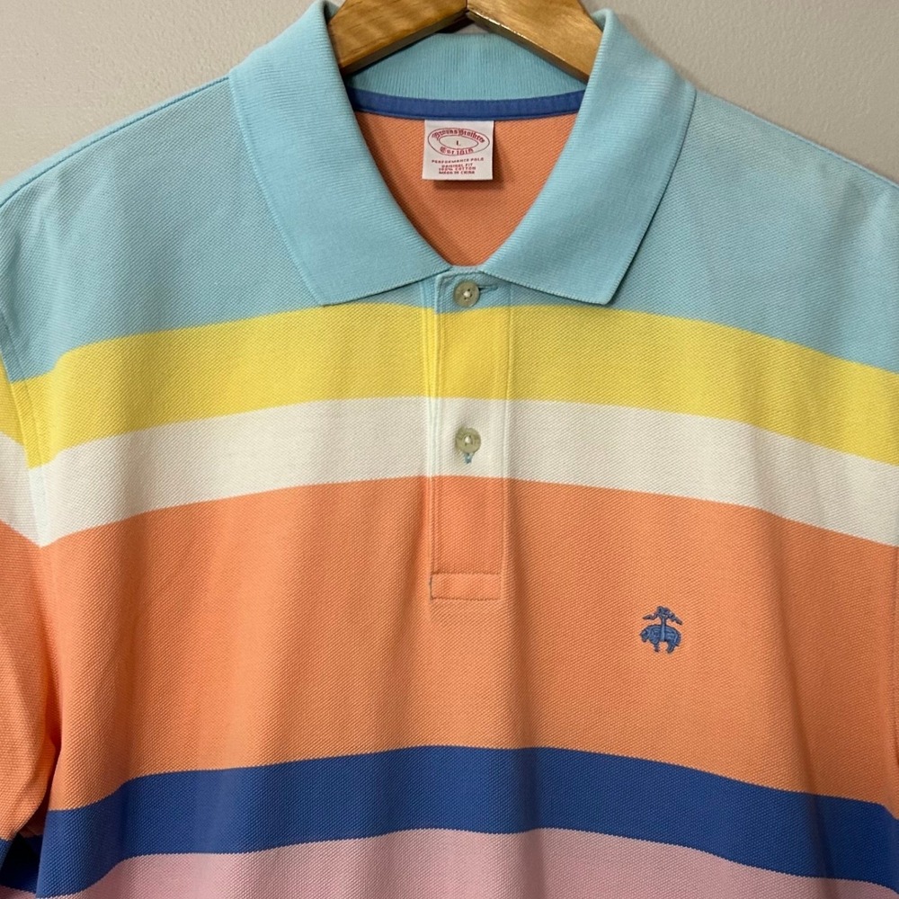 Brooks Brothers Shirt Mens Large Multi Color Striped Performance Polo Cotton